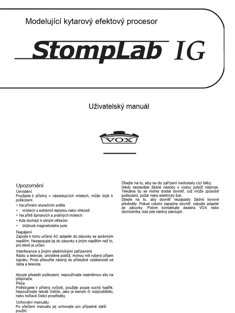 Navod VOX StompLab I G 20190226 191126 | PDF