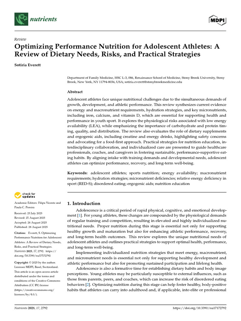 Adolescent Athlete Nutrition Strategies | PDF | Nutrition | Diet ...