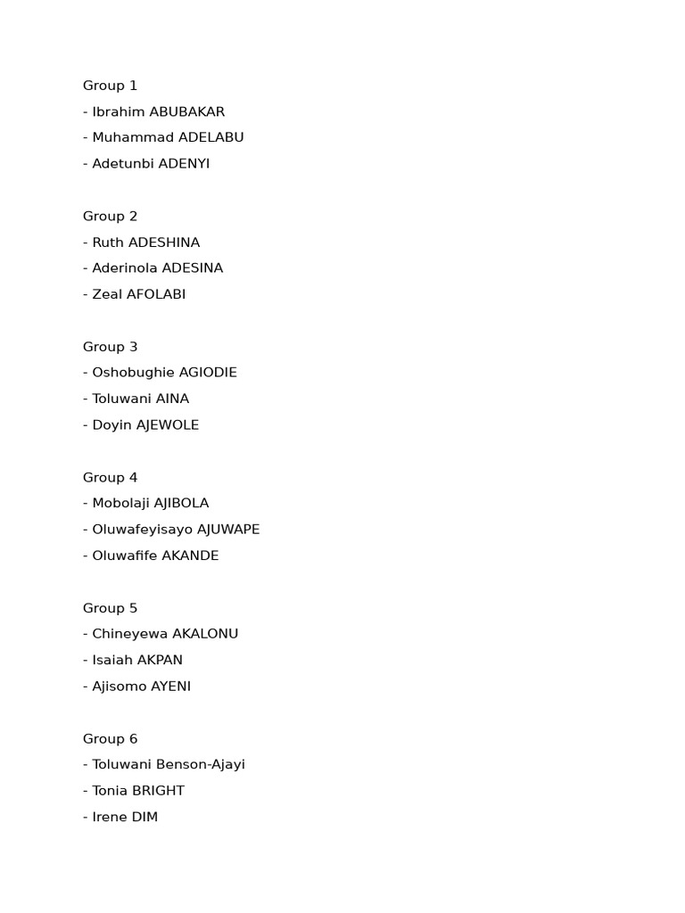 Group Member List by Categories | PDF