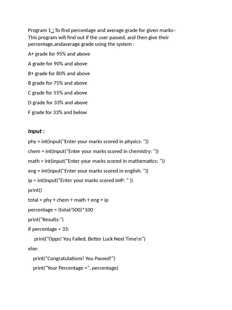 Grade Calculation and Financial Programs | PDF | Computing | Data ...