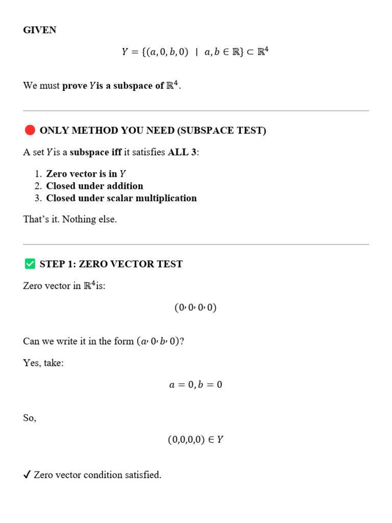 Proving Y as a Subspace of R^4 | PDF