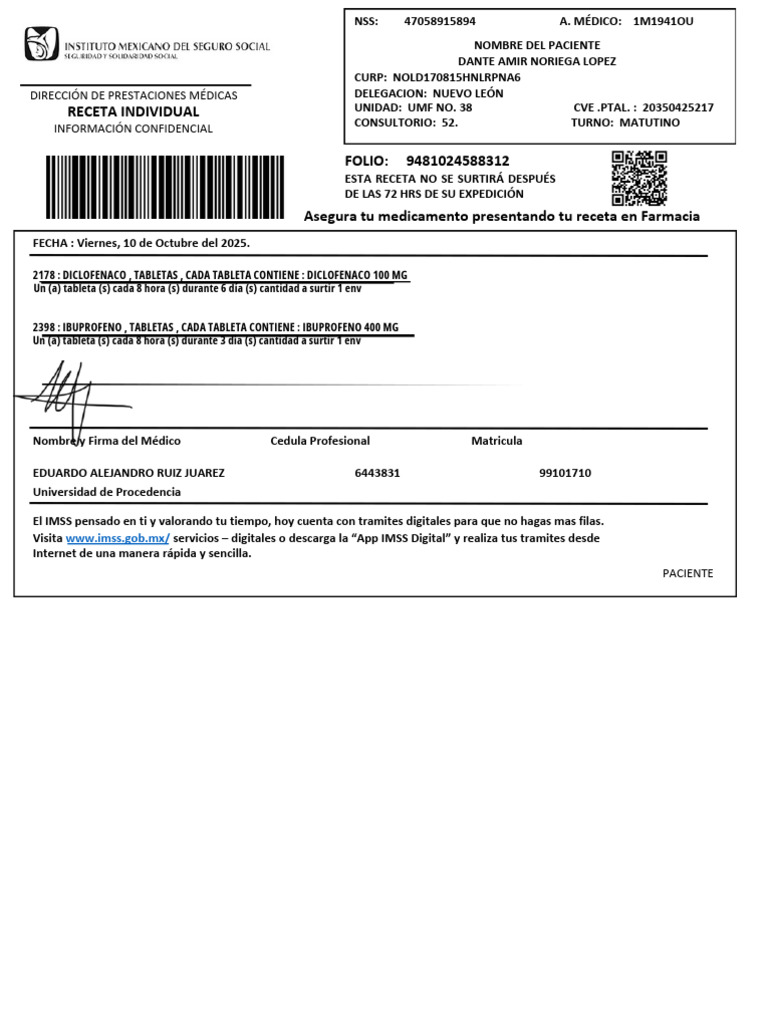 Receta Individual: Dirección de Prestaciones Médicas Información ...