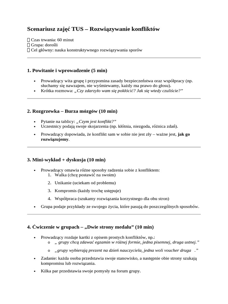 Scenariusz Zajęć TUS | PDF