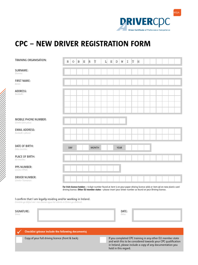 CPC New Driver Registration Form | PDF