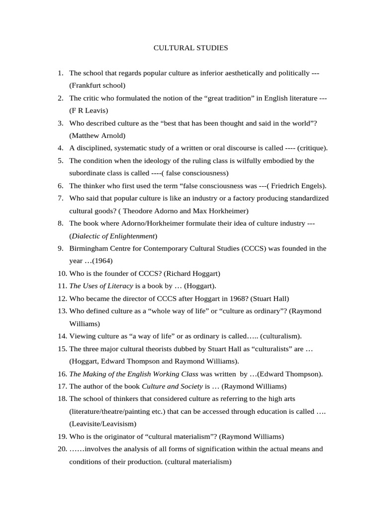 Key Concepts in Cultural Studies | PDF | Liberal Arts Education ...