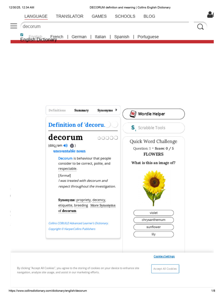 DECORUM Definition and Meaning - Collins English Dictionary | PDF ...