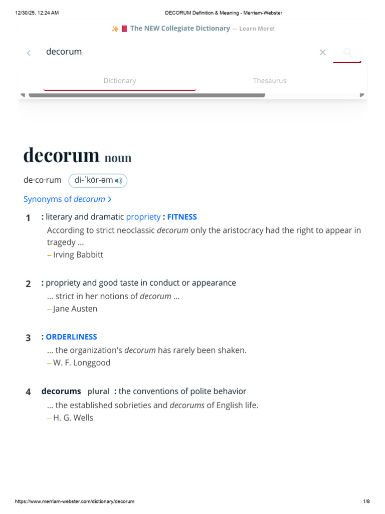 Definition and Usage of Decorum | PDF | Dictionary | Linguistics
