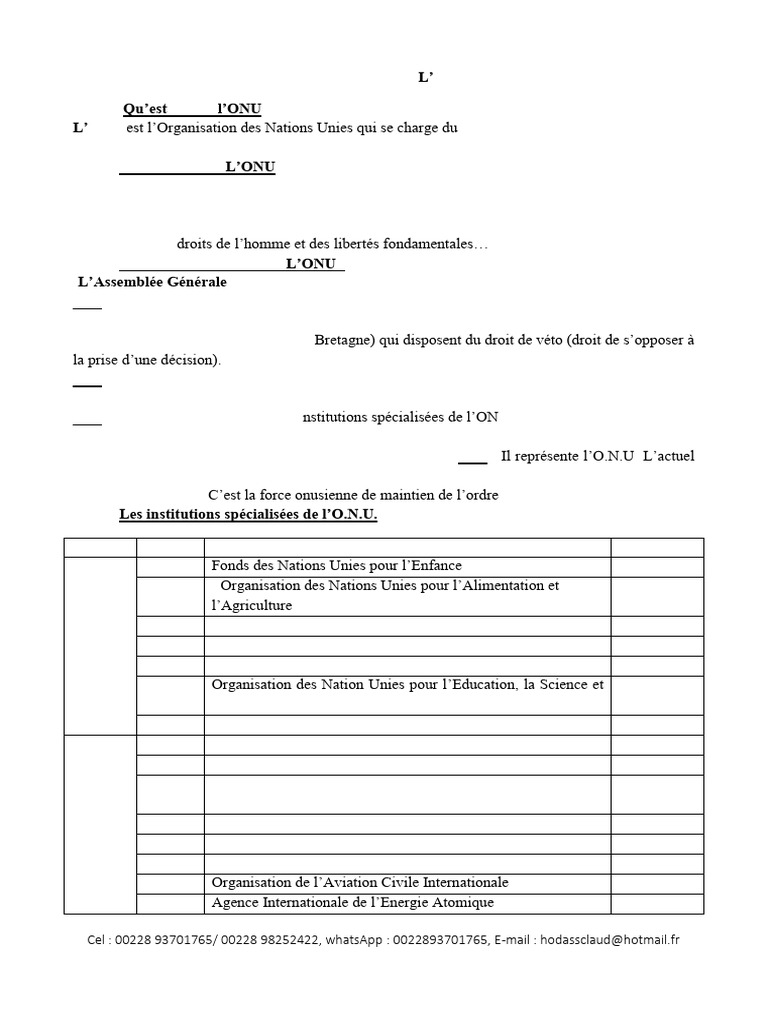 Comprendre l'ONU : objectifs et organes | PDF | Nations unies ...