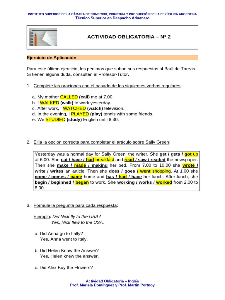 INGLES - Actividad Obligatoria #2 | PDF