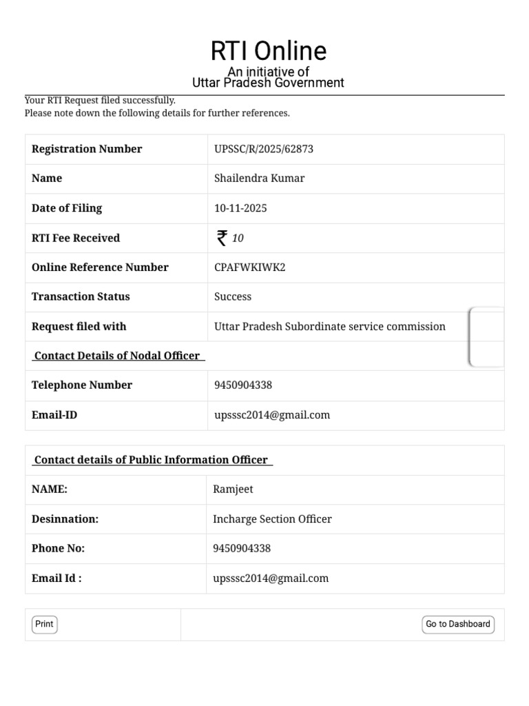 Successful RTI Filing in UP | PDF