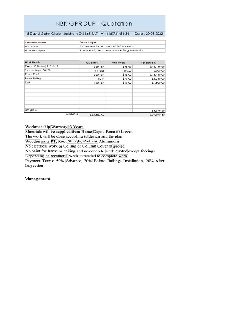 NBK Group Quotation for Deck Installation | PDF