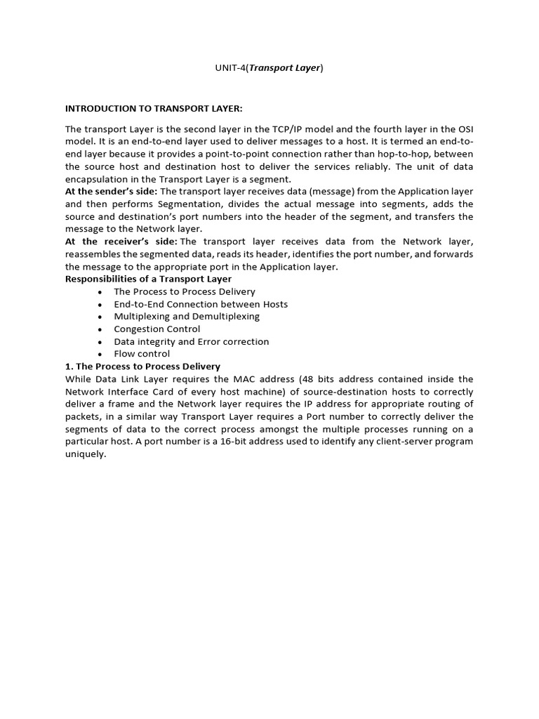 Overview of Transport Layer Functions | PDF | Transmission Control ...