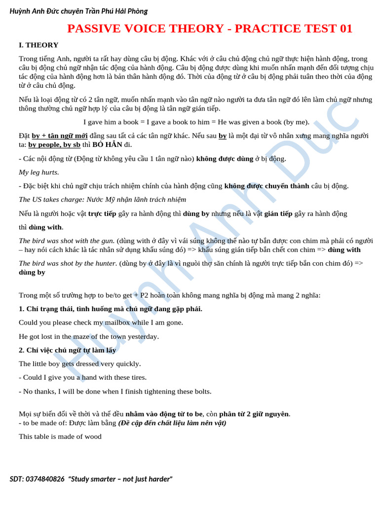 Passive Voice Theory Practice Test 01 | PDF