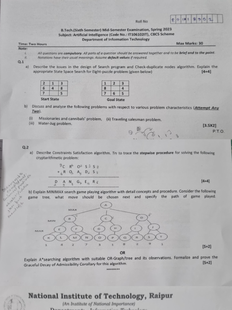 B.Tech Mid-Sem Exam Questions 2023 | PDF | Parsing | Encryption