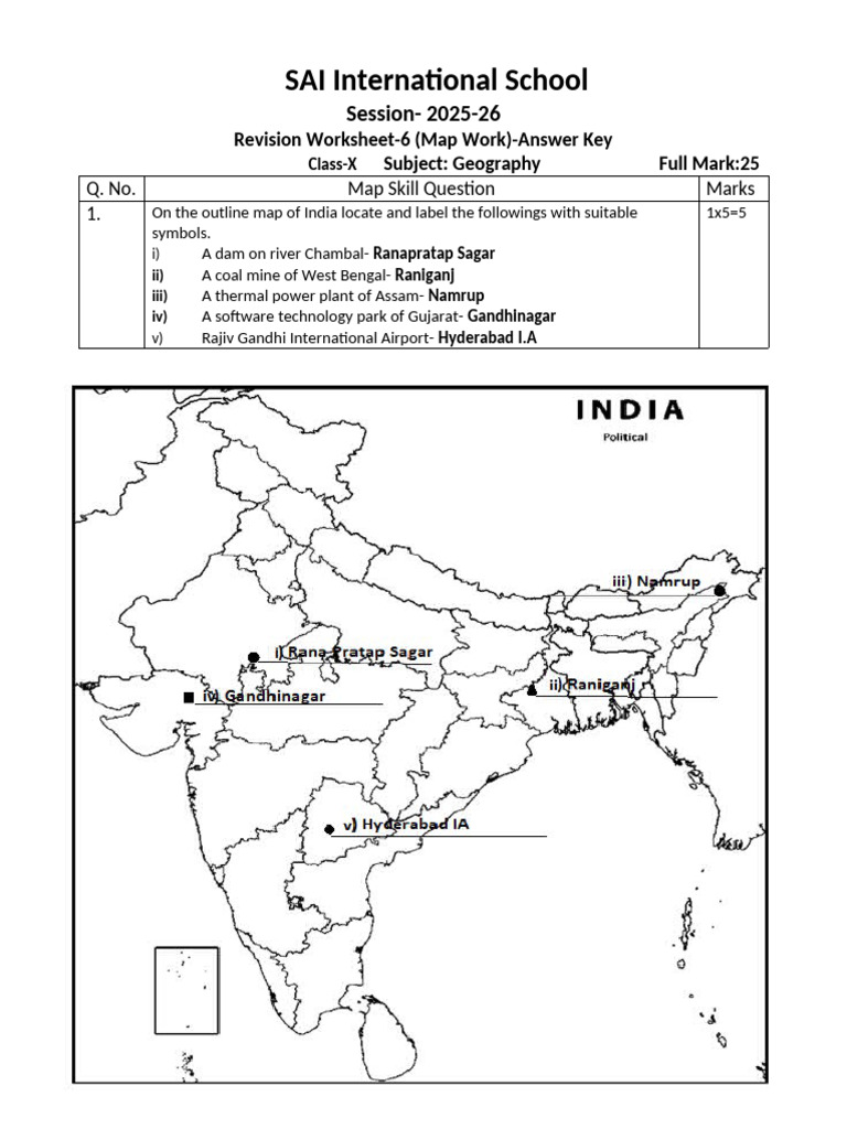 X Geo RWS 6 (Map Work) Answer Key DEM | PDF | Gujarat