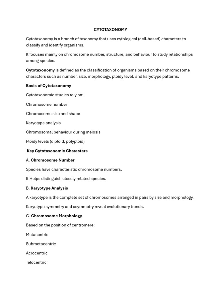 Cytotaxonomy, Chemotaxonomy, and Molecular Taxonomy | PDF | Molecular ...