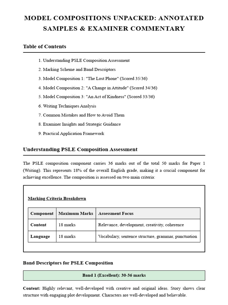 PSLE Composition Guide: Model Samples & Tips | PDF | Narrative | Question