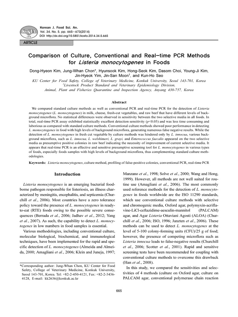 Listeria Detection: PCR vs Culture Methods | PDF