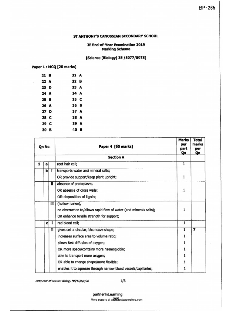Sec3 Sci Bio 2019 SA2 | PDF