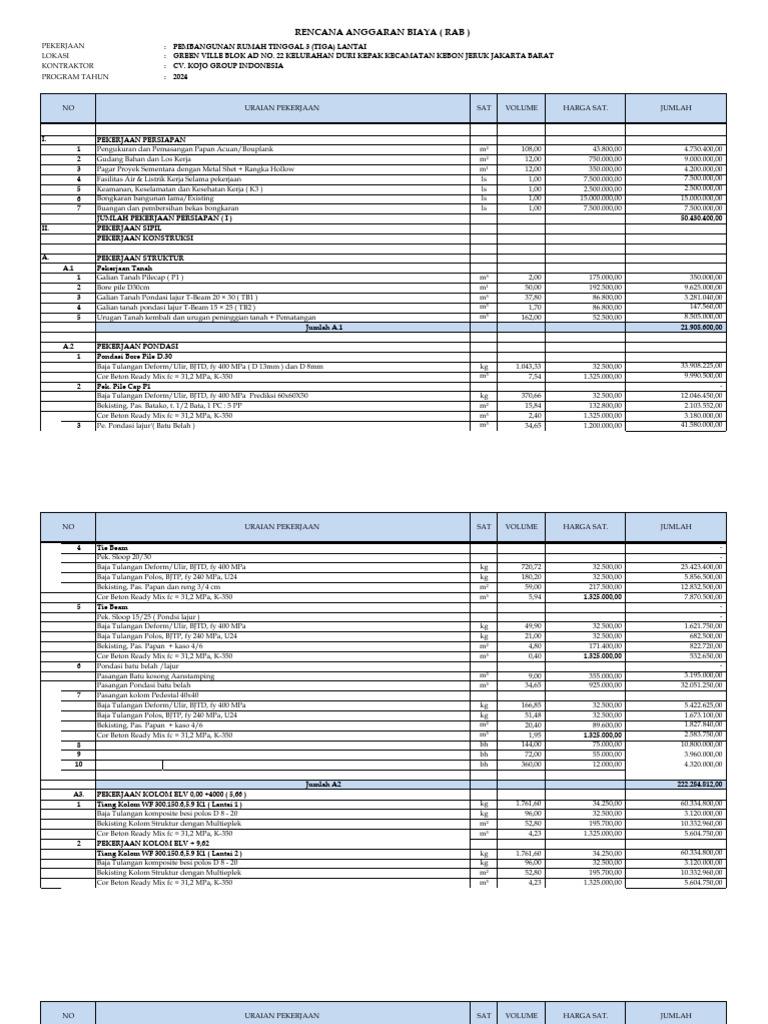 RAB Pembangunan Rumah 3 Lantai Jakarta | PDF