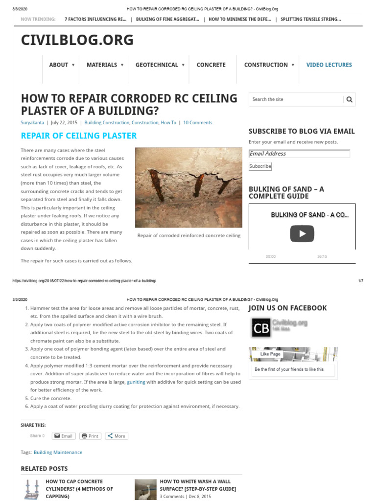 Repairing Corroded RC Ceiling Plaster | PDF | Concrete | Corrosion
