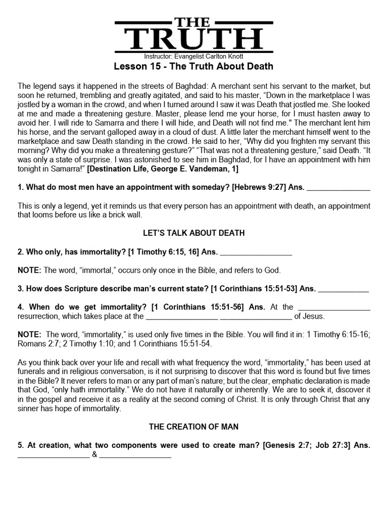 Lesson 15 The Truth About Death | PDF | Jesus | Noah