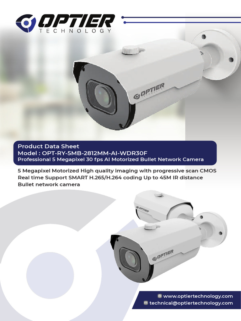 5MP AI Motorized Bullet Camera Data Sheet | PDF | Camera | Camera Lens