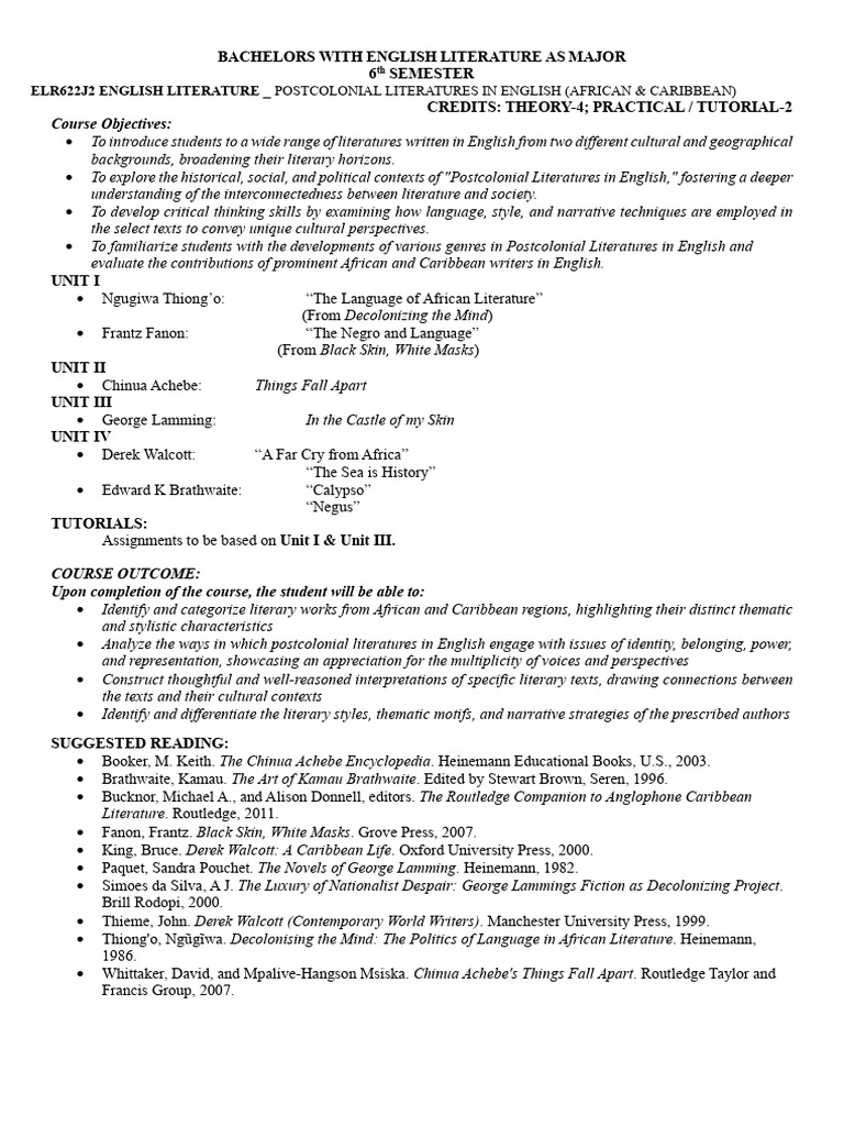 Postcolonial Literature in English Course | PDF | Postcolonialism ...