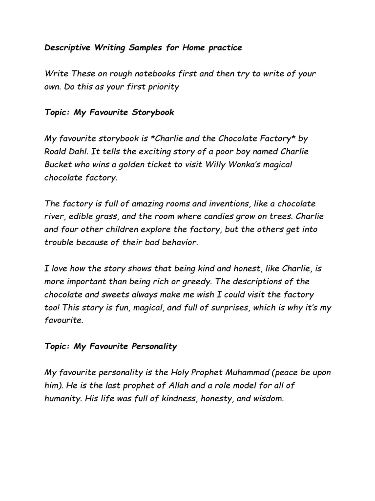 Descriptive Writing Samples For Home Practice | PDF