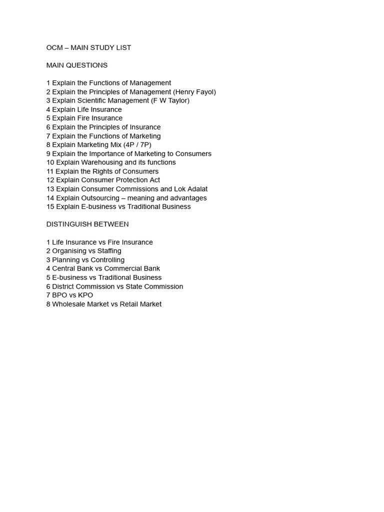 Ocm Questions | PDF