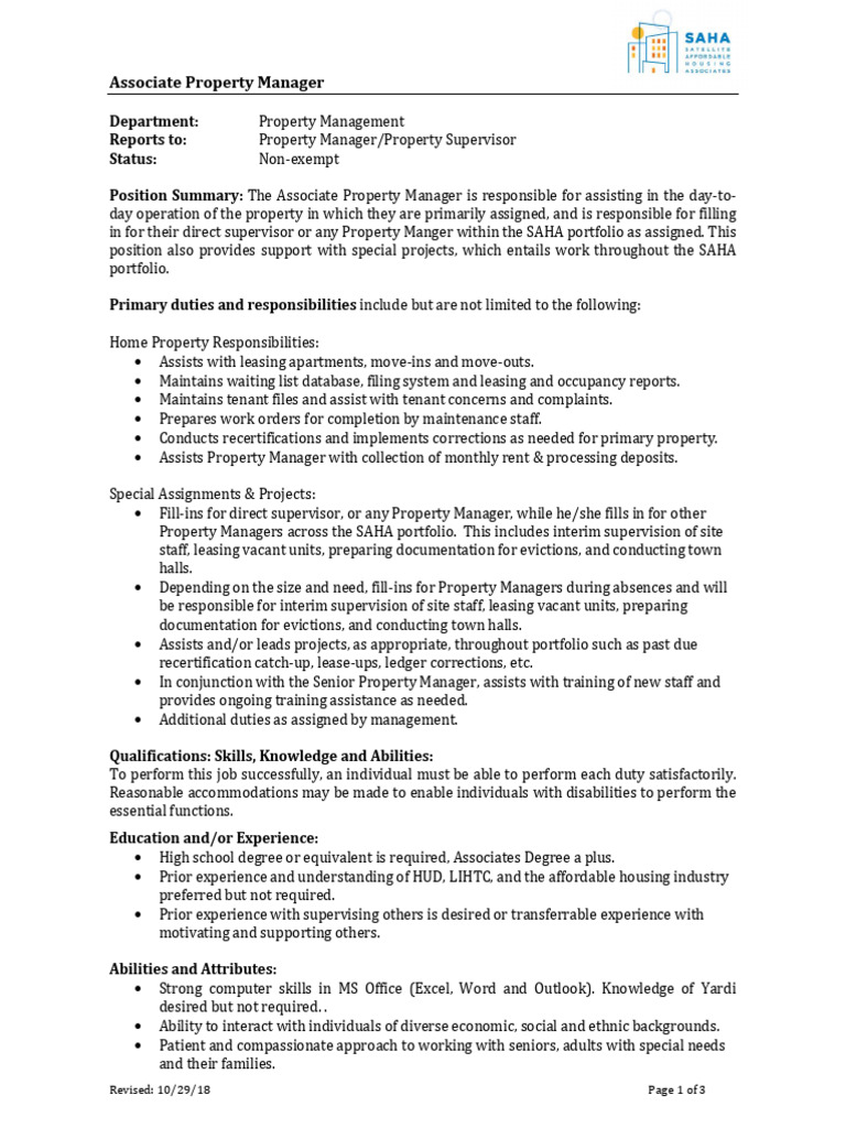 Associate Property Manager Job Overview | PDF | Eviction