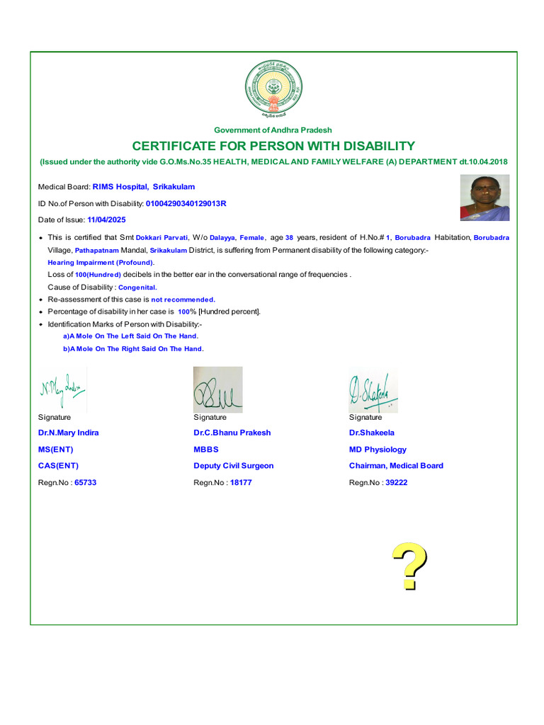 Disability Certificate for Hearing Impairment | PDF