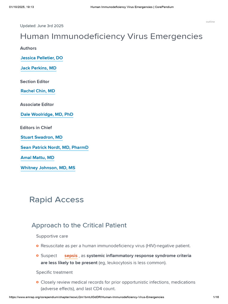Human Immunodeficiency Virus Emergencies - CorePendium | PDF | Hiv/Aids ...