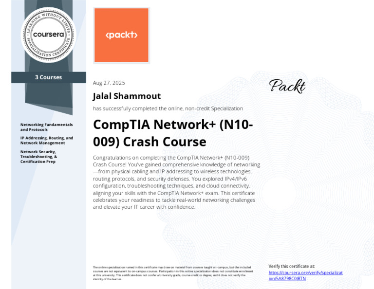 CompTIA Network+ Crash Course Completion | PDF