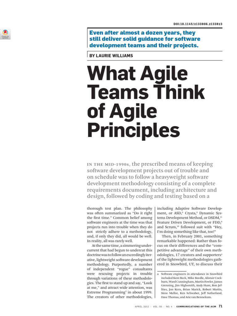 Williams, L. (2012) 'What Agile Teams Think of Agile Principles' | PDF ...