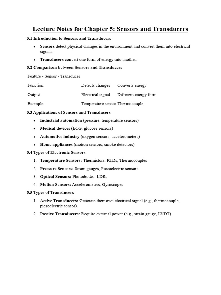 Sensors and Transducers Overview | PDF