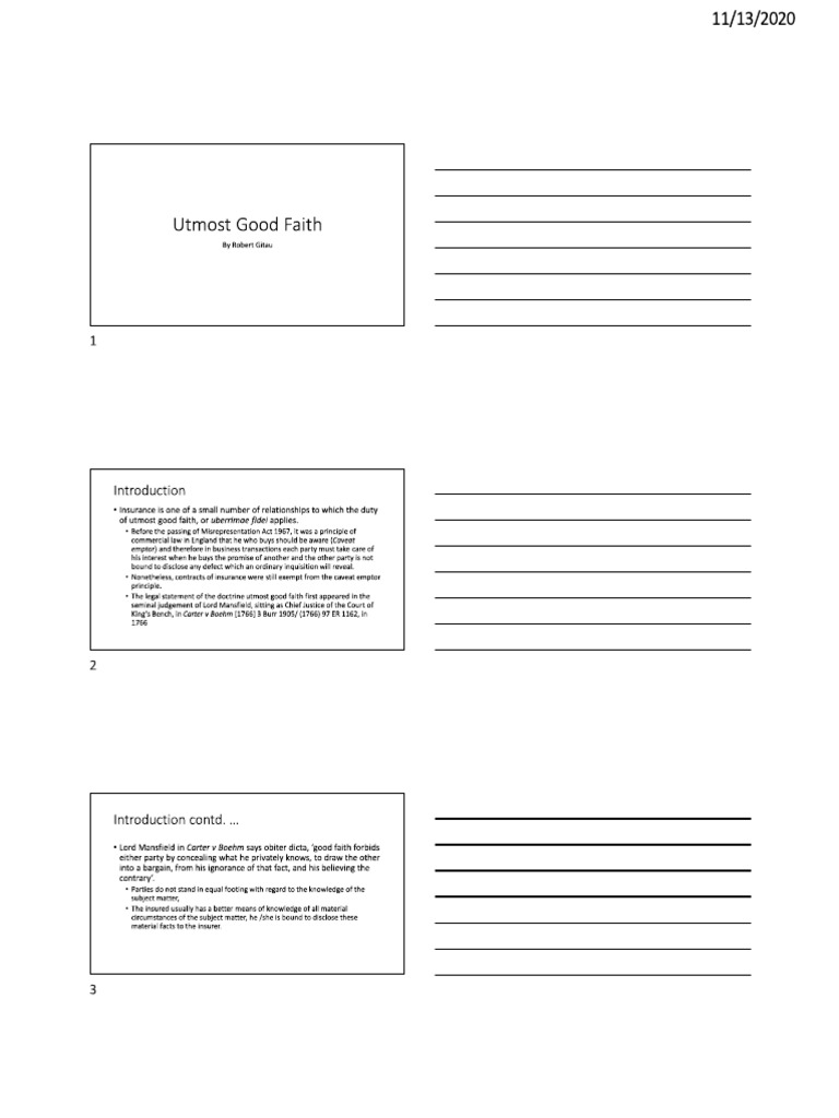 Utmost Good Faith Slides | PDF