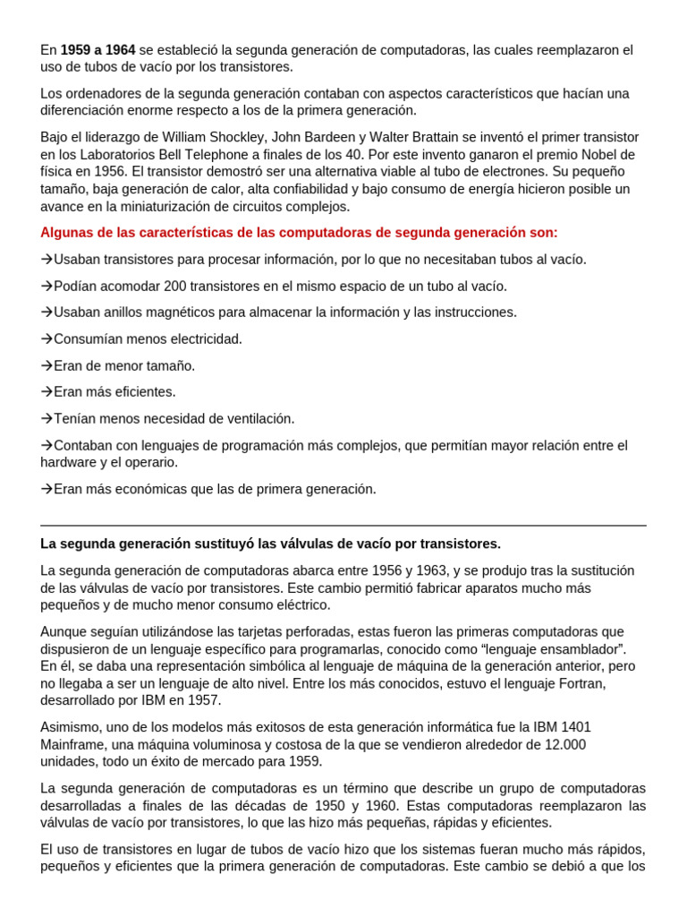 Segunda Generación de Computadoras: Transistores | PDF | Almacenamiento ...