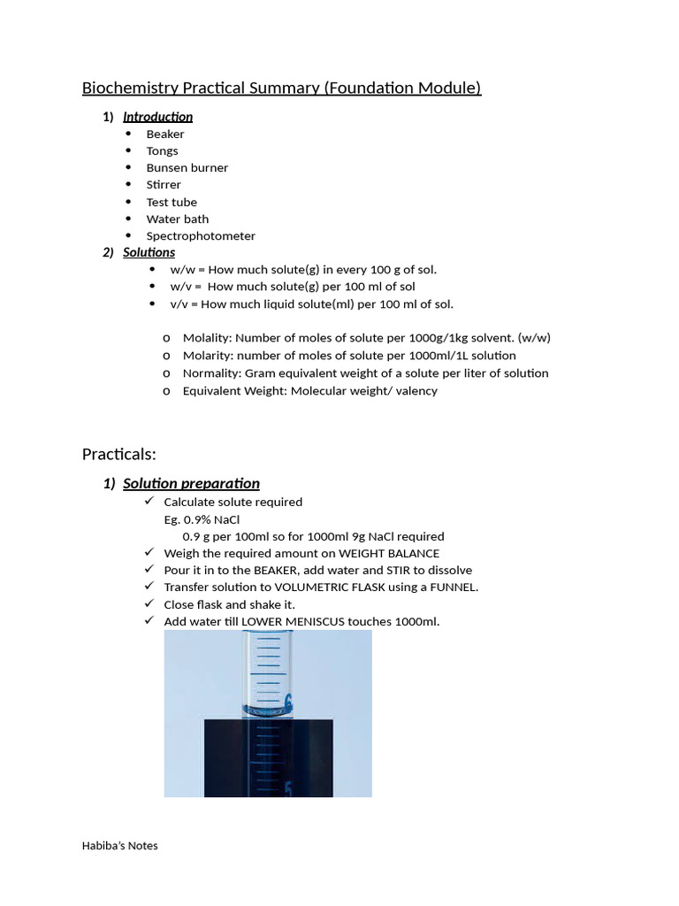 Biochemistry Practical Summary Foundation Module | PDF | Solubility ...