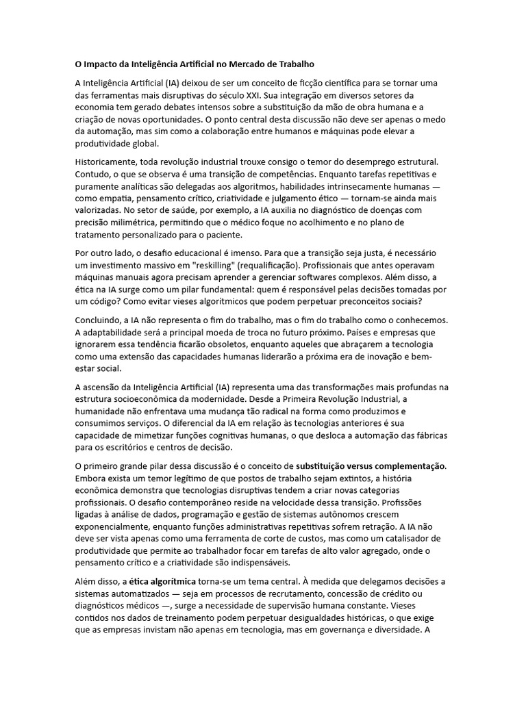 Impacto da IA no Mercado de Trabalho | PDF | Educação à distância ...