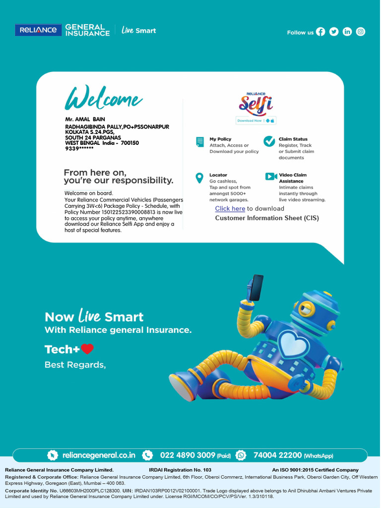 Reliance Vehicle Insurance Policy Details | PDF