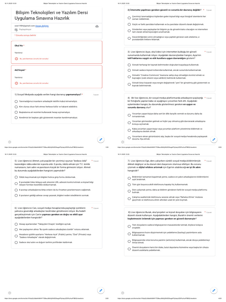 Bilişim Teknolojileri Ve Yazılım Dersi Uygulama Sınavına Hazırlık-1 | PDF