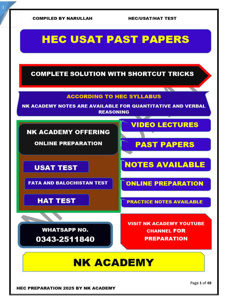 HEC USAT HAT Test Prep 2025 Guide | PDF | Odds | Mathematics
