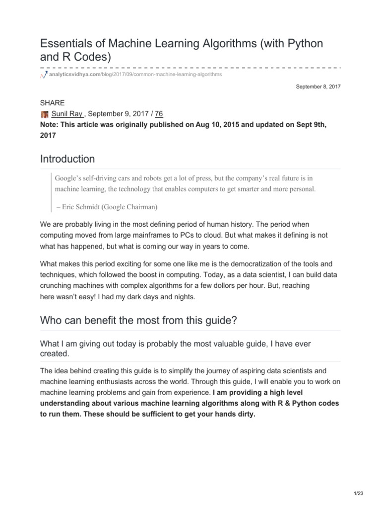 Machine Learning Algorithms Guide | PDF | Linear Regression | Dependent ...