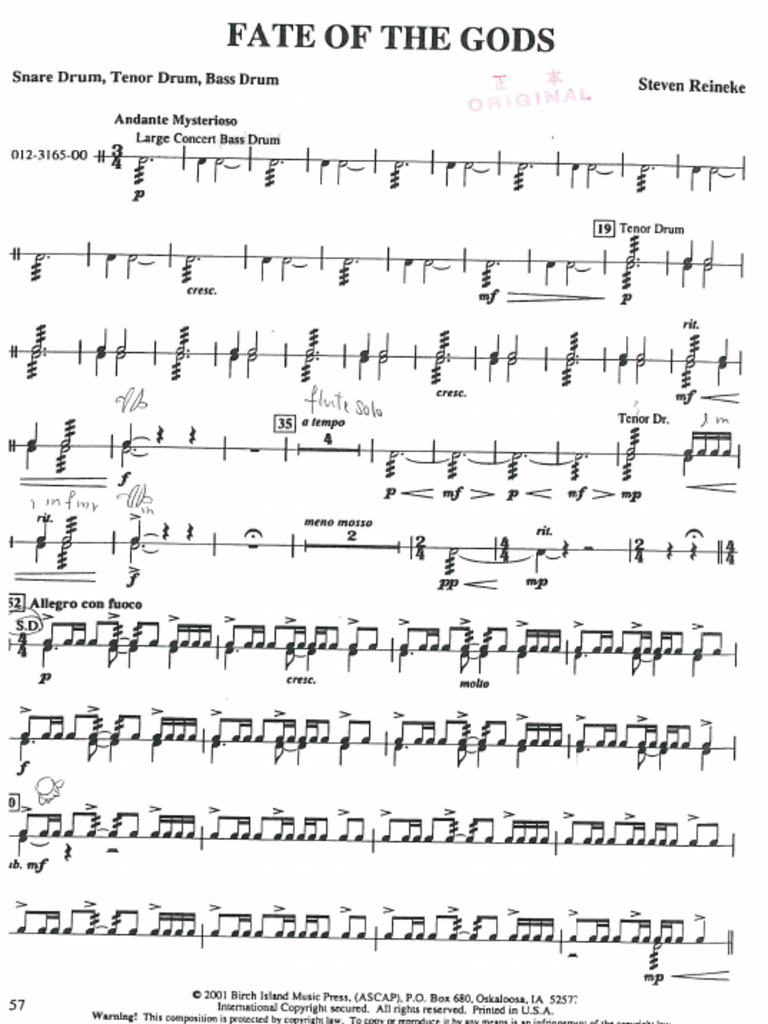 Fate of The Gods Snare Drum, Tenor Drum, Bass Drum | PDF