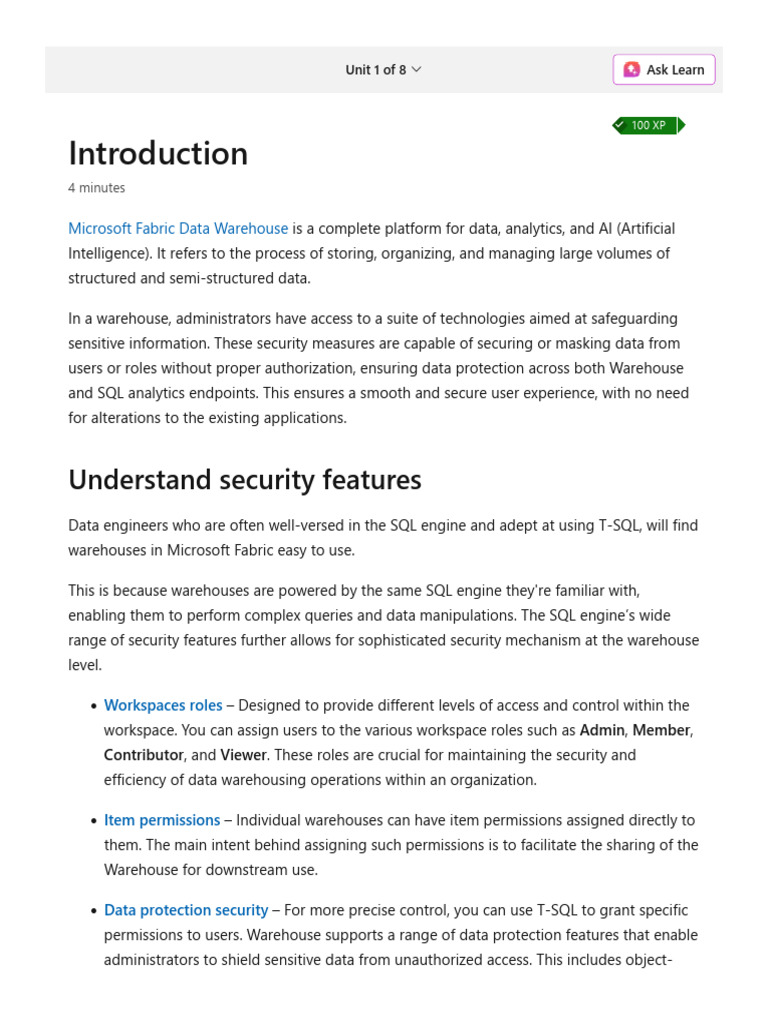 Microsoft Fabric Data Warehouse Security | PDF | Databases | Sql