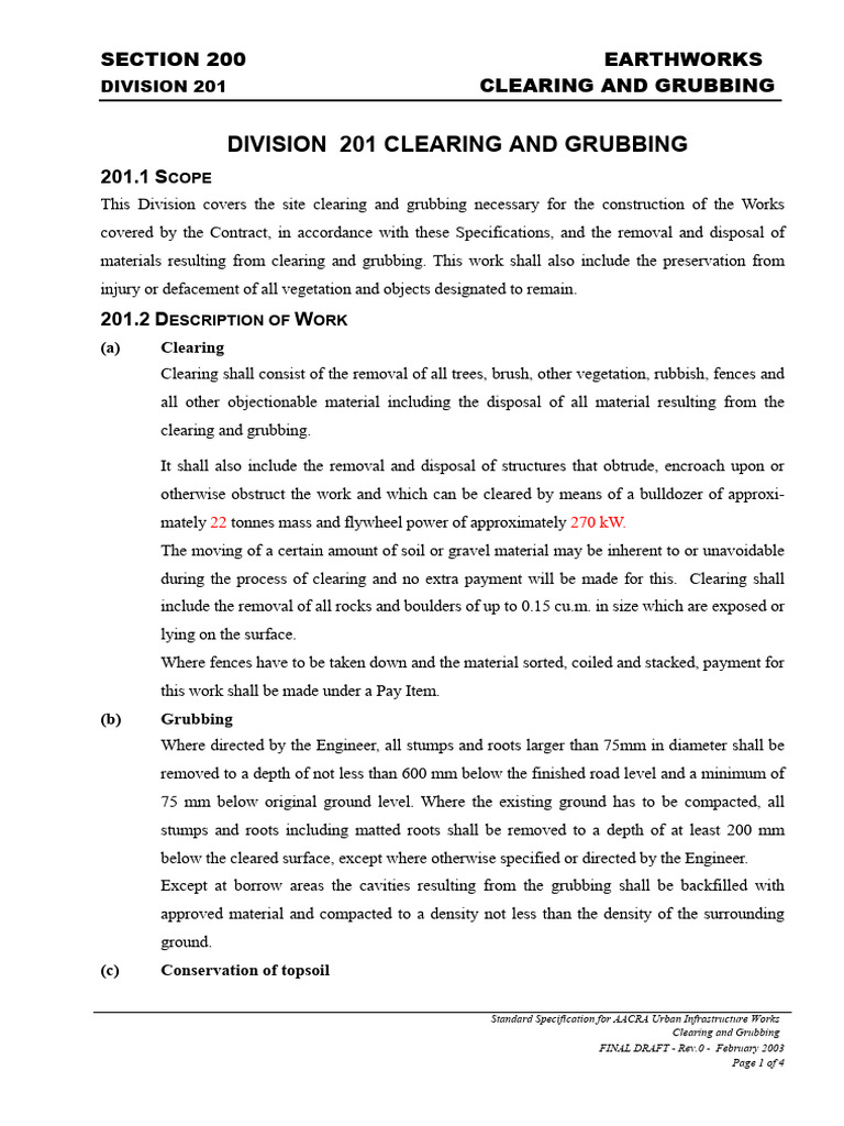 Clearing and Grubbing Specifications | PDF | Road | Trees