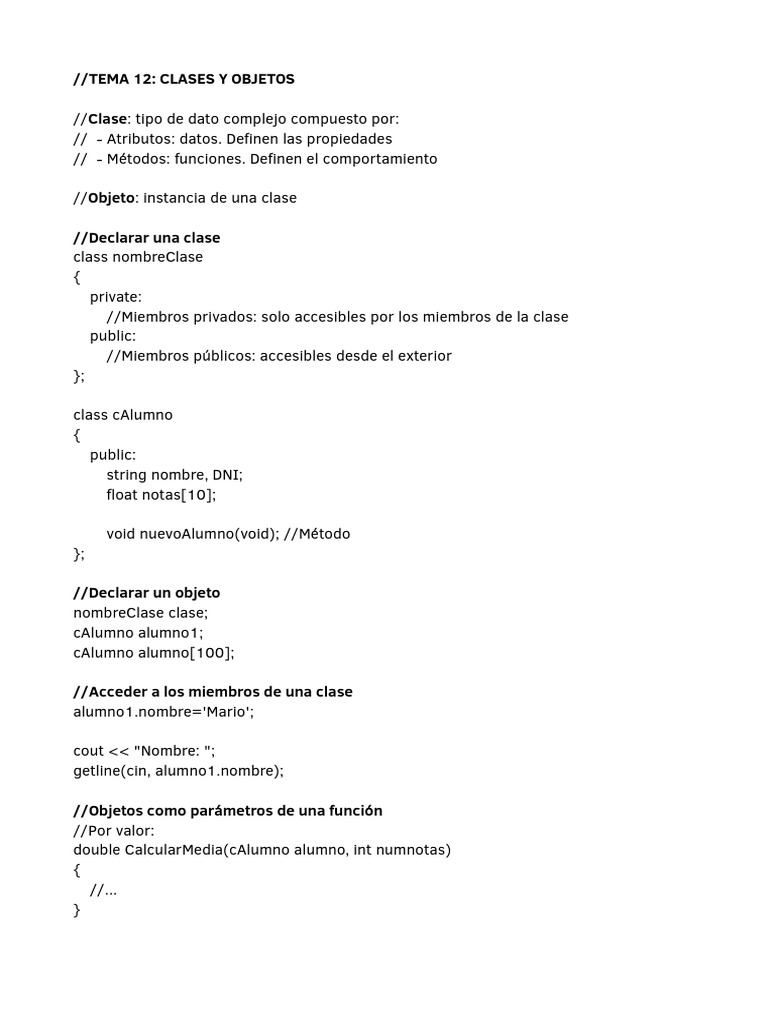 Clases y Objetos en Programación C++ | PDF