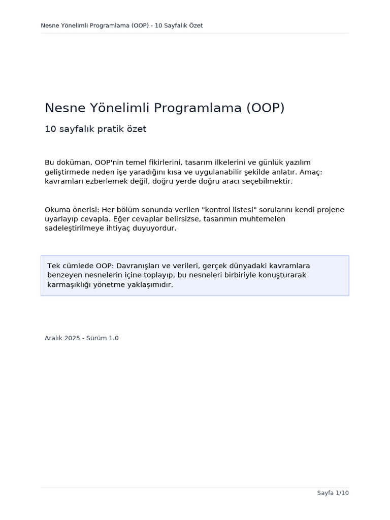 Nesne Yonelimli Programlama Oop 10 Sayfa | PDF