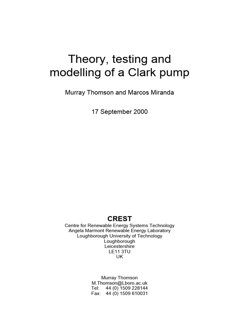 Clark Pump Theory and Modeling Report | PDF | Pump | Osmosis